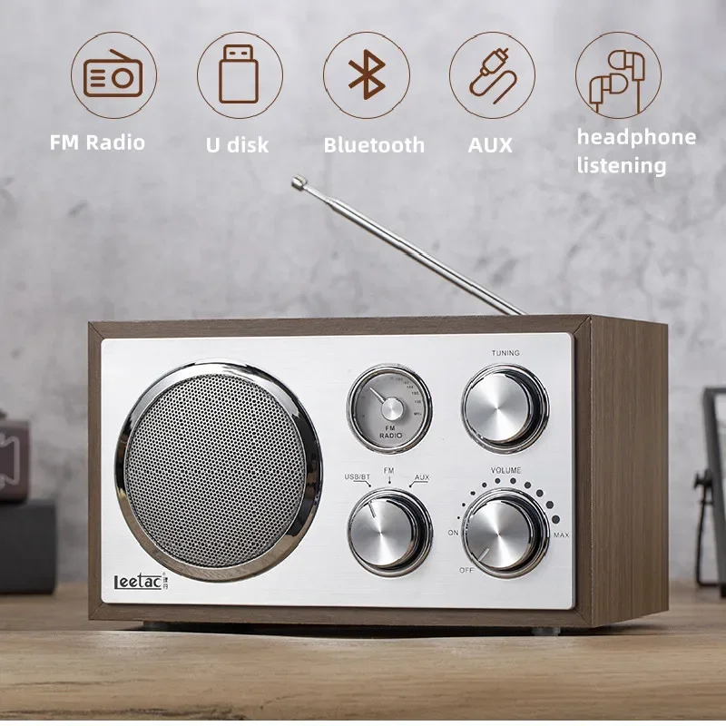 Multi-function Full-band Boombox HiFi Stereo Subwoofer Retro Radio Home Computer Speaker Caixa De Som Wooden Bluetooth Speaker