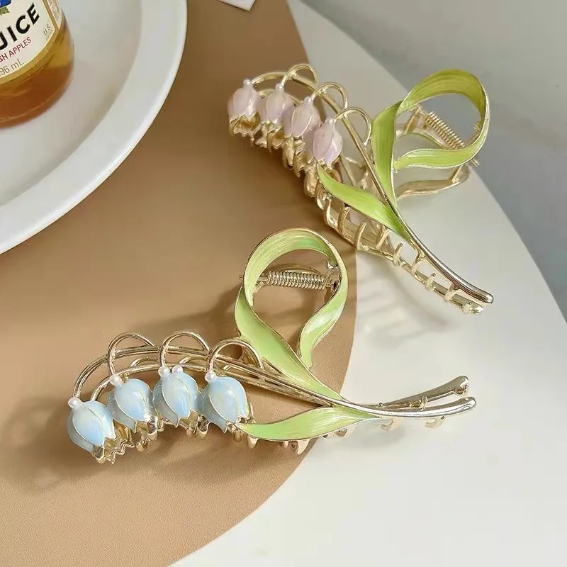 1PCS Bell Orchid Flowers Super Fairy Temperament Hair Accessories, Large Premium Feeling Scratch Clip, Autumn Hundred Shark Clip