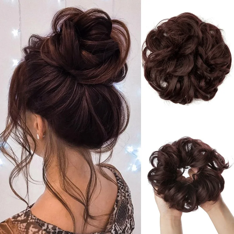 Synthetic Messy Bun Chignon Donut Hair Pad Elastic Hair Rope Rubber Band Black Brown Blonde Hairpiece for Women