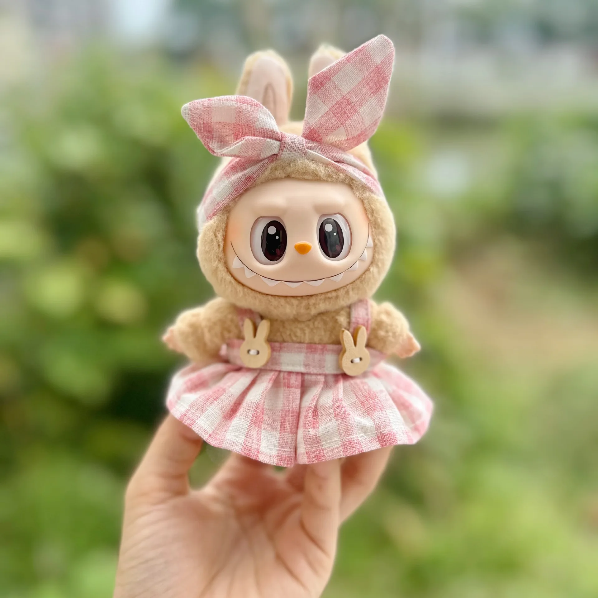 

Одежда для плюшевой куклы, аксессуары для наряда для Labubu Idol V1 V2, вечерние, конфетная клетчатая юбка, комплект с повязкой на голову, одежда, подарок