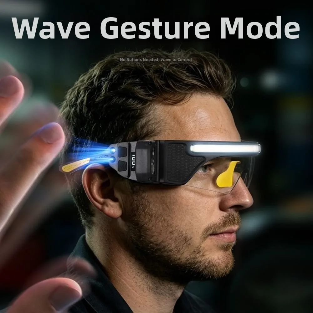 Multi Function Glasses Goggle Light Waterproof Wave Sensor Control LED Glasses Headlight 2 in 1 TYPE-C Rechargeable