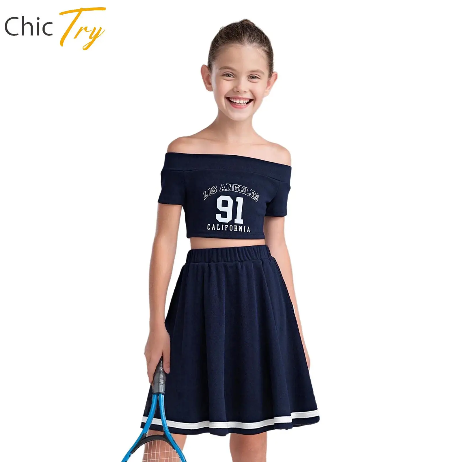 ملابس تنس جولف للأطفال البنات بدون أكتاف، ملابس رياضية قصيرة الأكمام مع تنورة للتمرين واليوجا والارتداء اليومي غير الرسمي