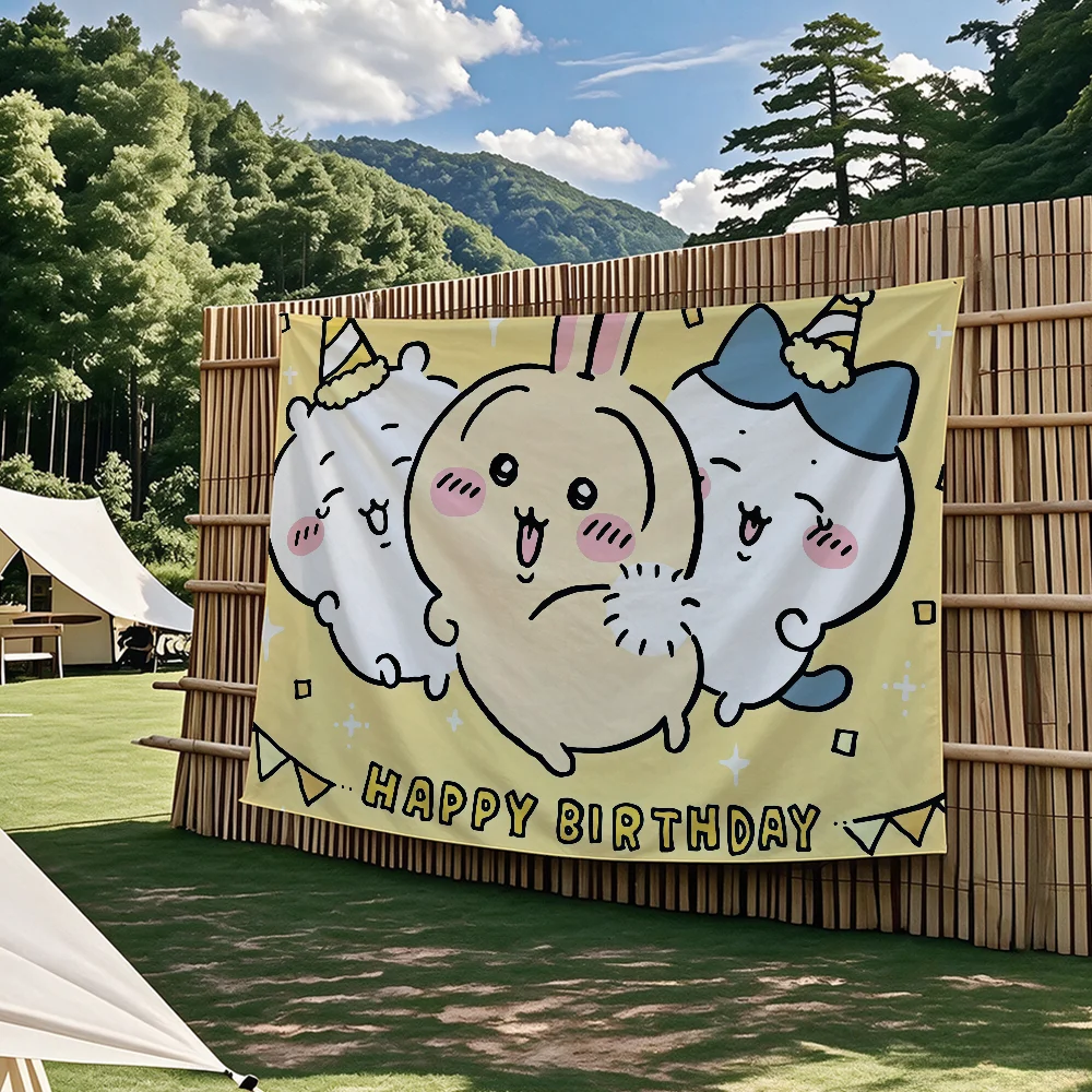 C-Chiikawa Geburtstagsflagge Wandteppiche für Partys im Freien, Schlafzimmer, Wohnzimmer, Studentenzimmer, Wanddekoration, Banner, Geschenke – Detail 9