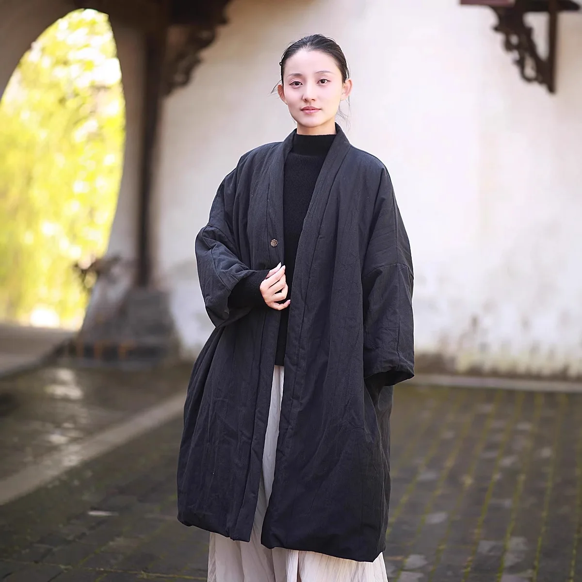 가을 겨울 레트로 코튼 코트 여성용 따뜻한 젠 스타일 탑 아우터웨어 패딩 재킷 중간 길이 파카 오리지널 디자인 의류