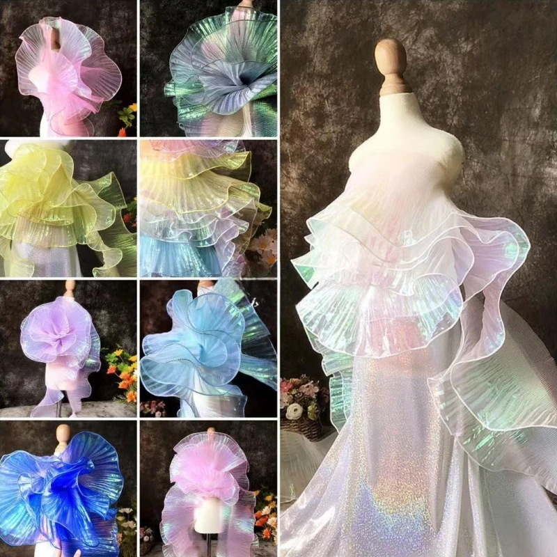 Mermaid Fold Lace Trimming Fabric, Laser, Lotus Leaf Lace, Wedding Wave Lace, Decorative Fabric, 15cm Width, 5Yards Per Lot