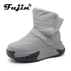 Fujin 5cm Down Cloth Genuine Leather Women Boots Ankle Boots Platform Wedge Booties Autumn Winter Women Casual Females Shoes