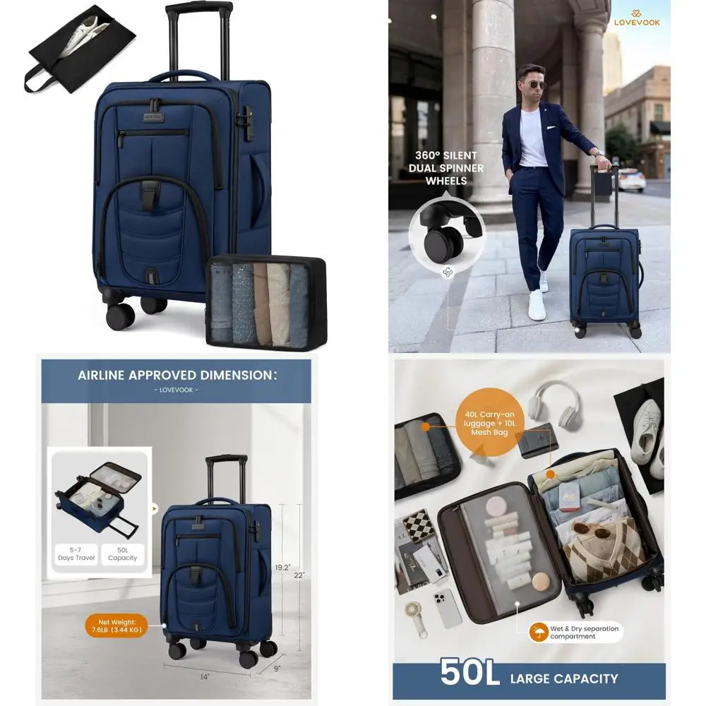 

Ручная кладь софтбоку Spinner Wheel 22x14x9, одобренная авиакомпанией, замок TSA, идеально подходит для путешественников