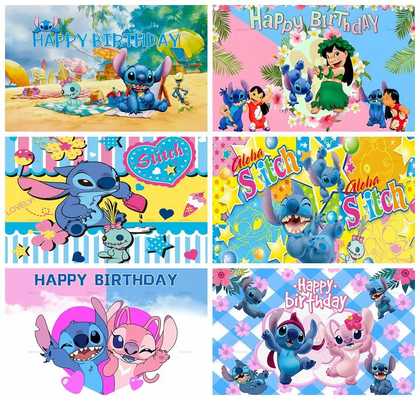 Disney Cartoon Lilo And Stitch Photography Backdrop Customized Hawaiian Hula Summer Girl BirthdayParty Baby Shower Decor