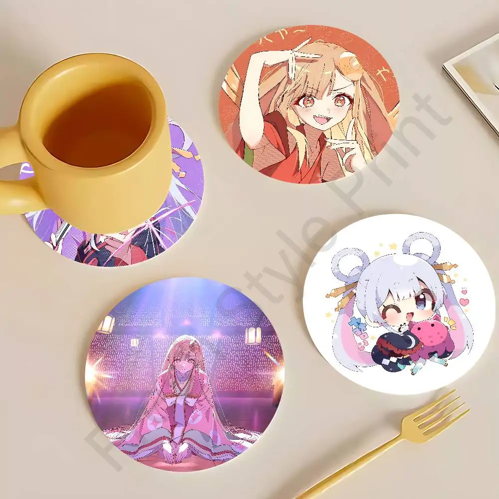 

C-Cosmic P-Princess K-Kaguya Heat Resistant Round Wooden Coasters Non-slip Drink Cafe Decoration 2D Flat Color Print Coasters