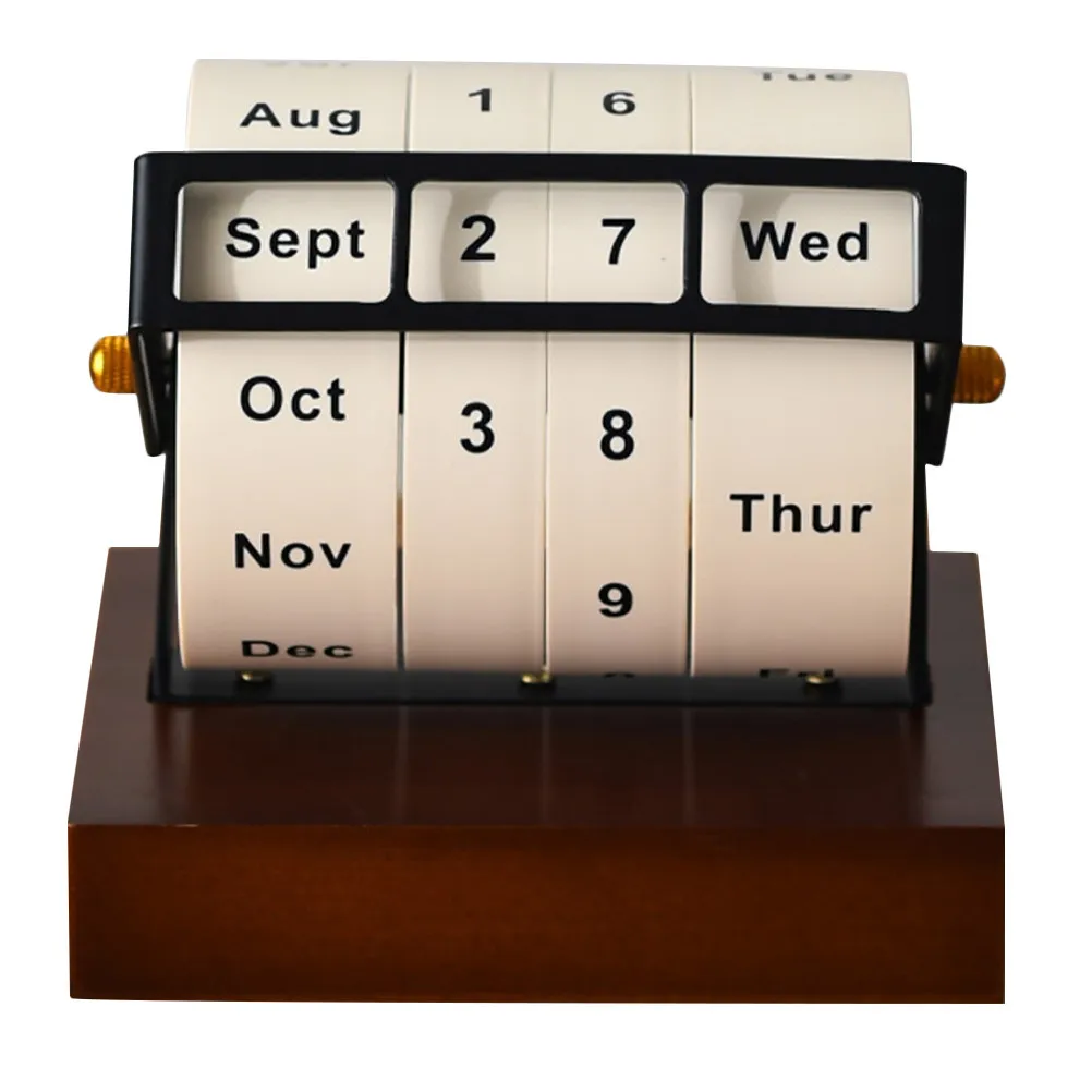 

Rotating Perpetual Calendar Wooden Metal Desktop Stable Design Daily Date Display Office Teacher Home Table Decor