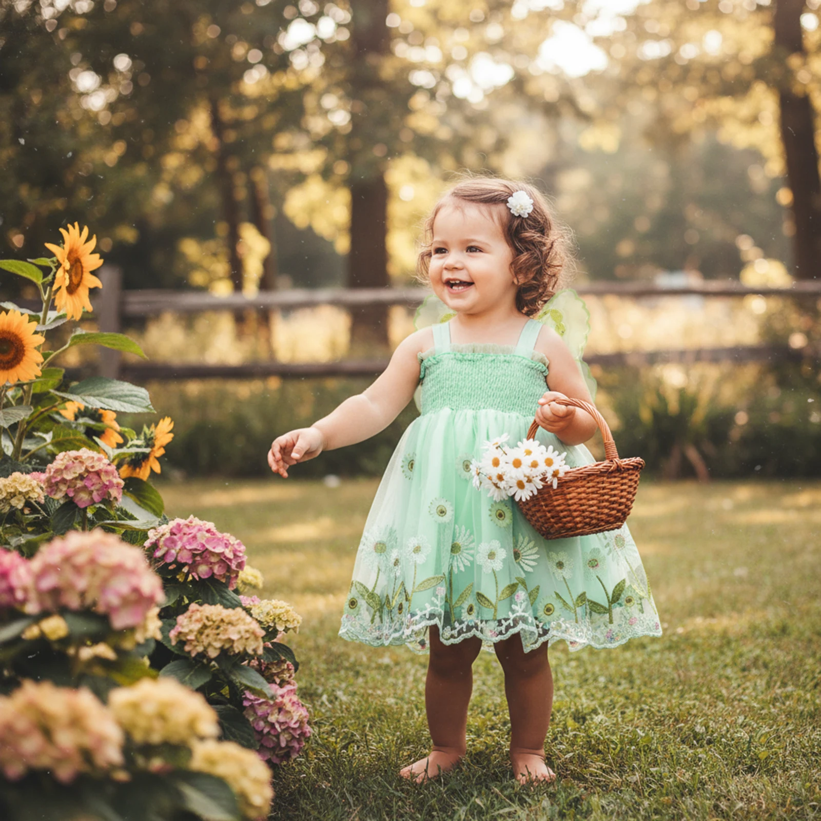 Toddler Kids Baby Girls Sleeveless Dress Princess Floral Embroidery Double Layered A-Line Dress with Sequin Butterfly Wing