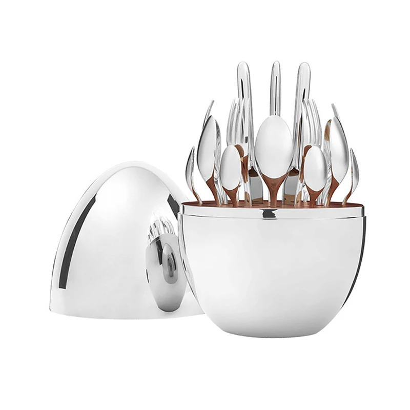 

Mood Party 24-Piece Flatware Set Premium Silver-Plated Egg-Shaped Case Cutlery Set