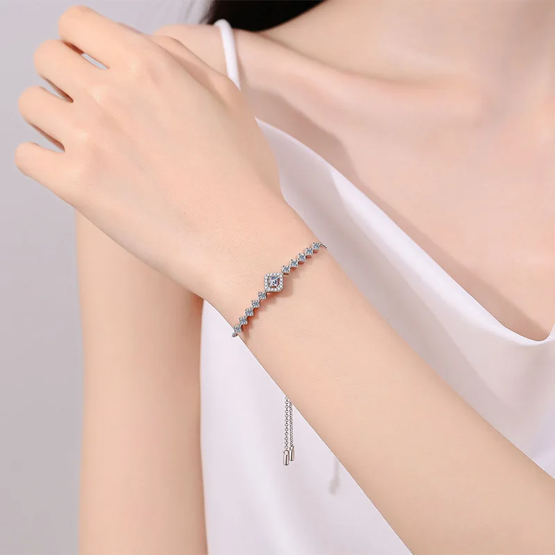 Smyoue 3*3mm 0.7cttw Full Moissanite Bracelets for Women Princess Cut Square Luxury Chian S925 Sterling Silver Wholesale Jewelry image 4