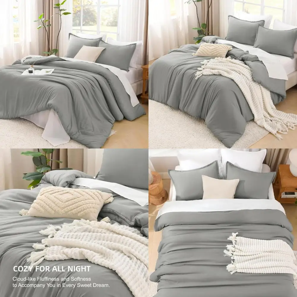

Medium Gray King Size Bedding Set: 3-Piece Lightweight All-Season Fluffy Comforter and Pillowcases (104x90)