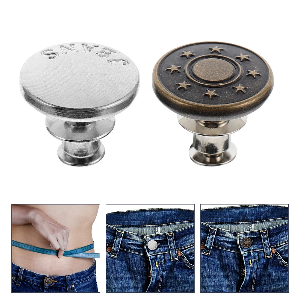

20 pcs Alloy Waist Buckles Silver Bronze Adjustable Reusable Jeans Buttons Durable Nail-Free Snap Fasteners Portable Closure For