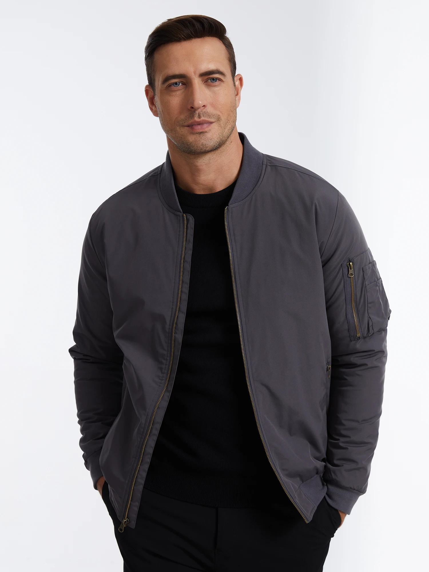 Herbst-Winter-Herren-Bomberjacke, Warme Windjacke mit Vollreißverschluss, Militär-Pilotenjacke, Lässige Winddichte Outdoor-Jacke – Detail 17