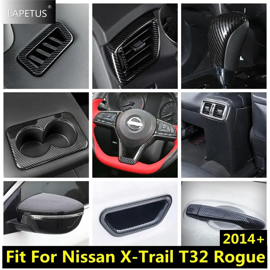 

Car Accessories Window Lift Button / Water Cup / Air AC Vent Cover Trim For Nissan X-trail T32 / Rogue 2014 - 2020 Carbon Fiber