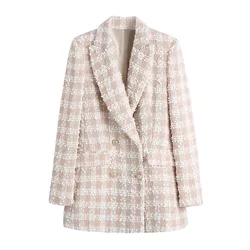 Giacca casual da donna a maniche lunghe con colletto blazer doppiopetto strutturato