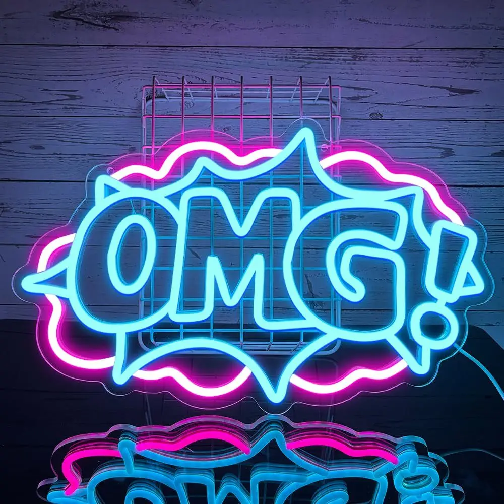 OMG! LED Neon - Transparent Acrylic Design, USB Powered Dimmable LED Neon, Suitable for Parties, Game Room, Men's Cave Wall Art