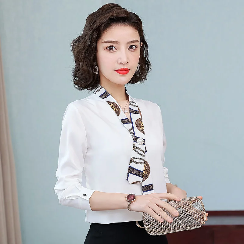 

Women's fashionable streamer tops fashionable and elegant small fragrance style covering the belly satin shirt