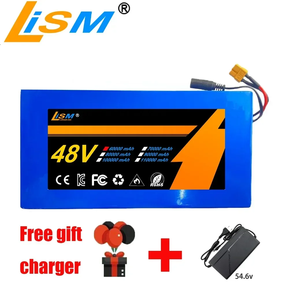 13S6P 48V 60Ah Lithium Battery Pack Suitable For Electric Bicycle Kick Scooter, 18650 Built-in Intelligent BMS Ele