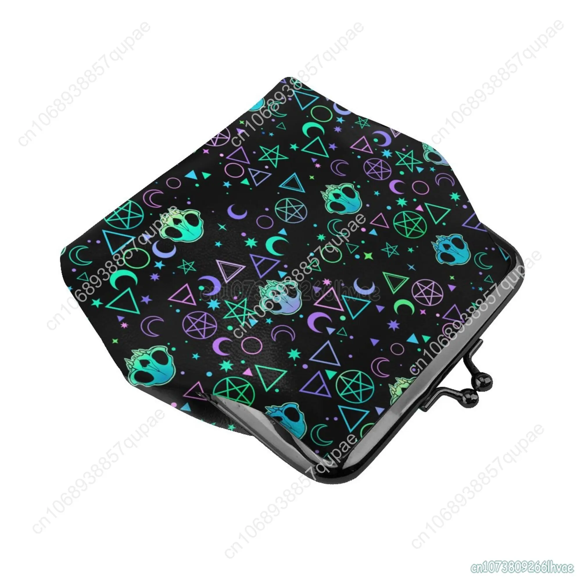 Magic Skulls Goth Pattern Leather Coin Purse Small Kiss-Lock Change Pouch Clasp Closure Buckle Wallet for Women Girl Gift