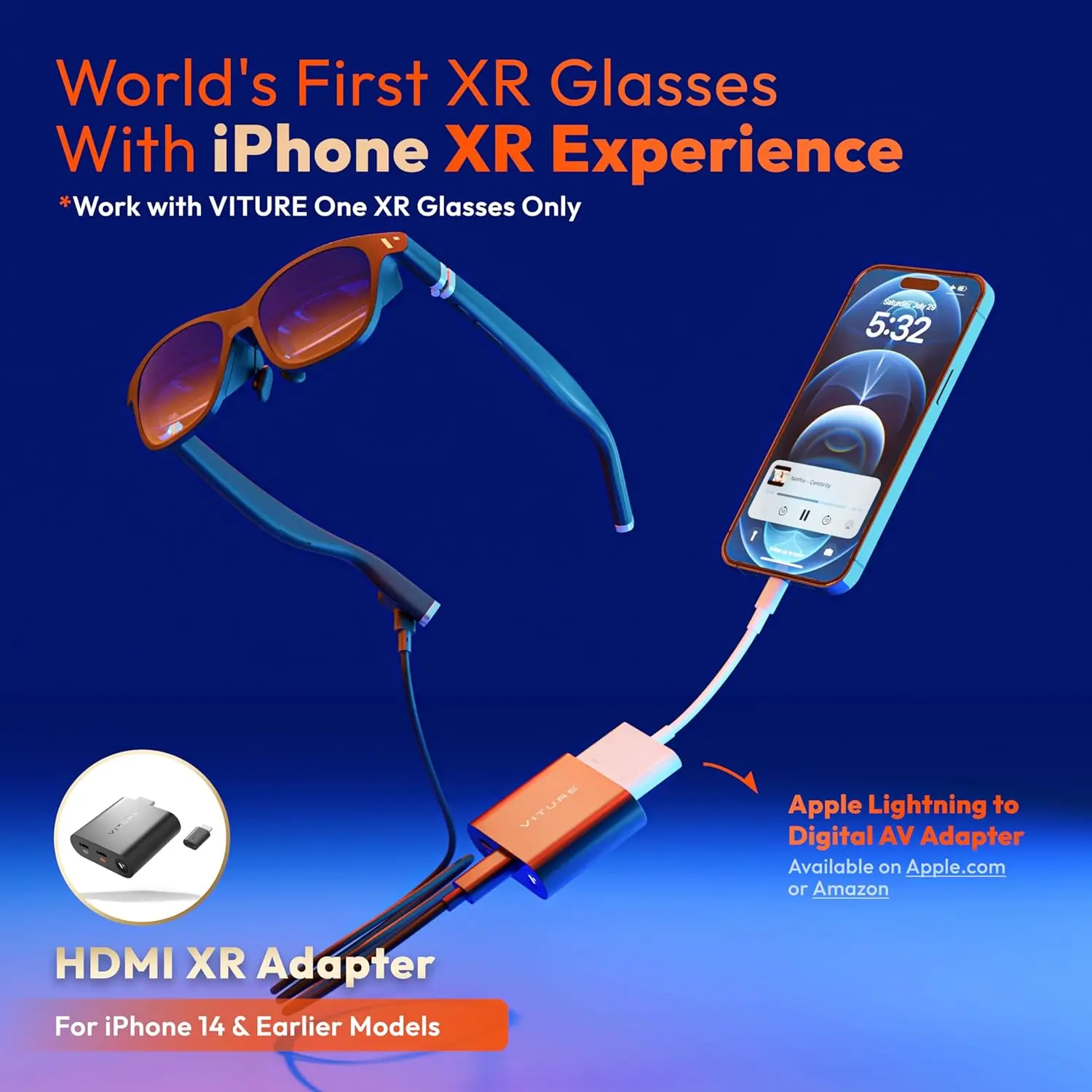 VITURE HDMI XR Adapter for iPhone 14 & Earlier Models, Enabling MultiScreen/Enhanced 3DoF/VR Videos