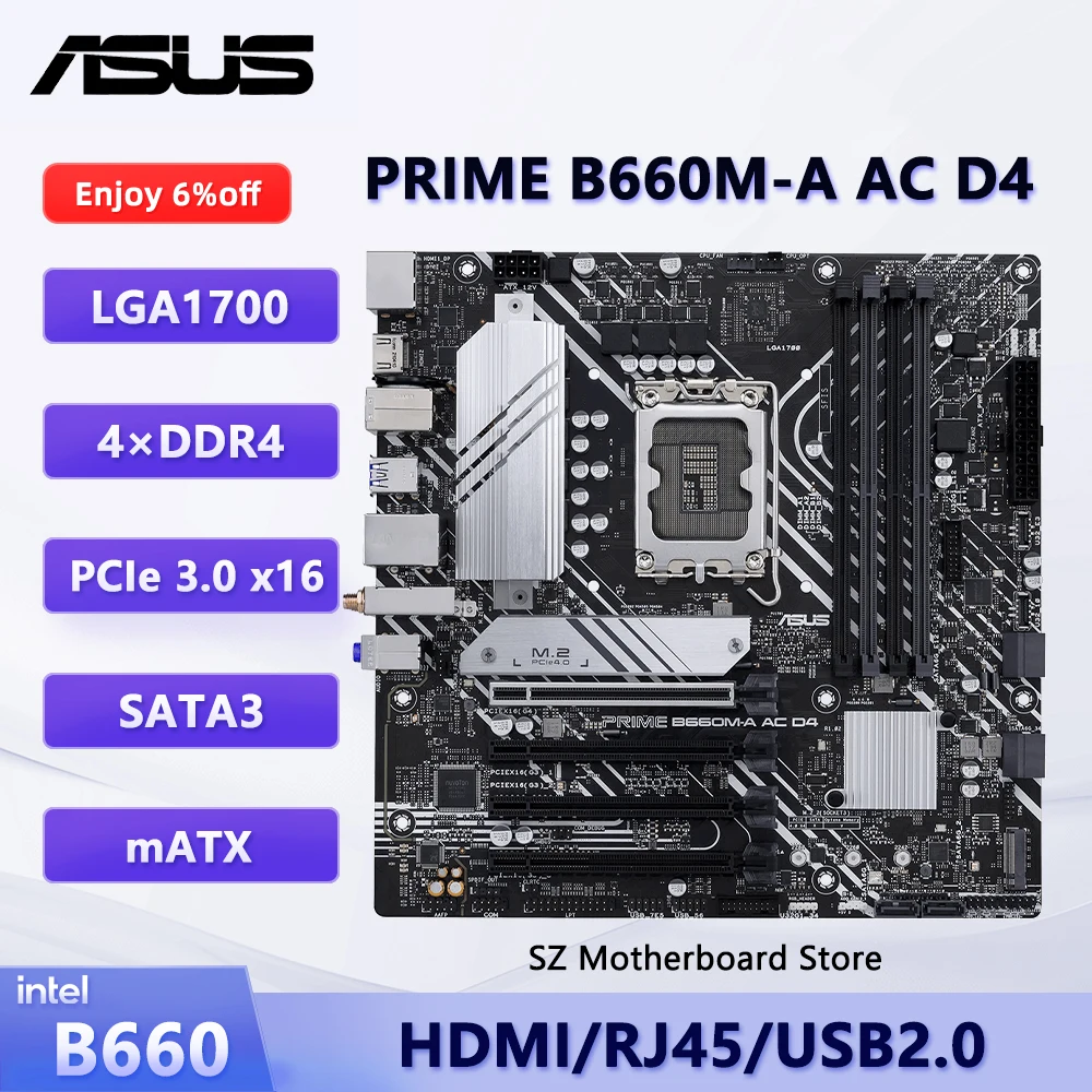 ASUS PRIME B660M-A AC D4 placa-mãe B660 placa mãe pc LGA 1700 CPU Suporte i5-12400 i7-12700F i9-12900 ram DDR4 M.2 Micro ATX