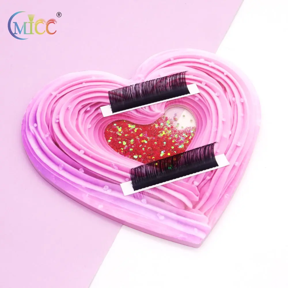 3D Heart-Shaped Bling Magnetic Eyelash Extension Pallet Holder with Dynamic Liquid Quicksand Acrylic Lash Board for Beauty Salon