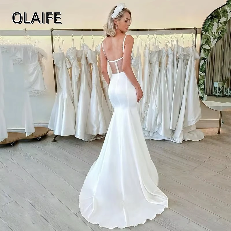 Abiti da sposa eleganti a sirena Senza spalline Abito da sposa senza maniche Boho Beach Abiti da festa personalizzati