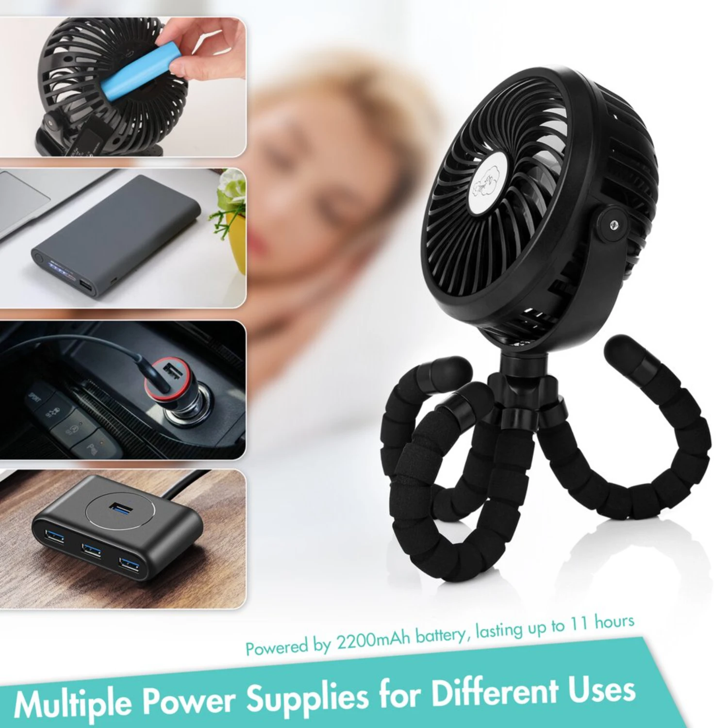 Ventilador para cochecito Panergy, ventilador con clip alimentado por batería con trípode flexible, ventilador personal portátil 360 °   Ajustable, para Cochecito, Ca