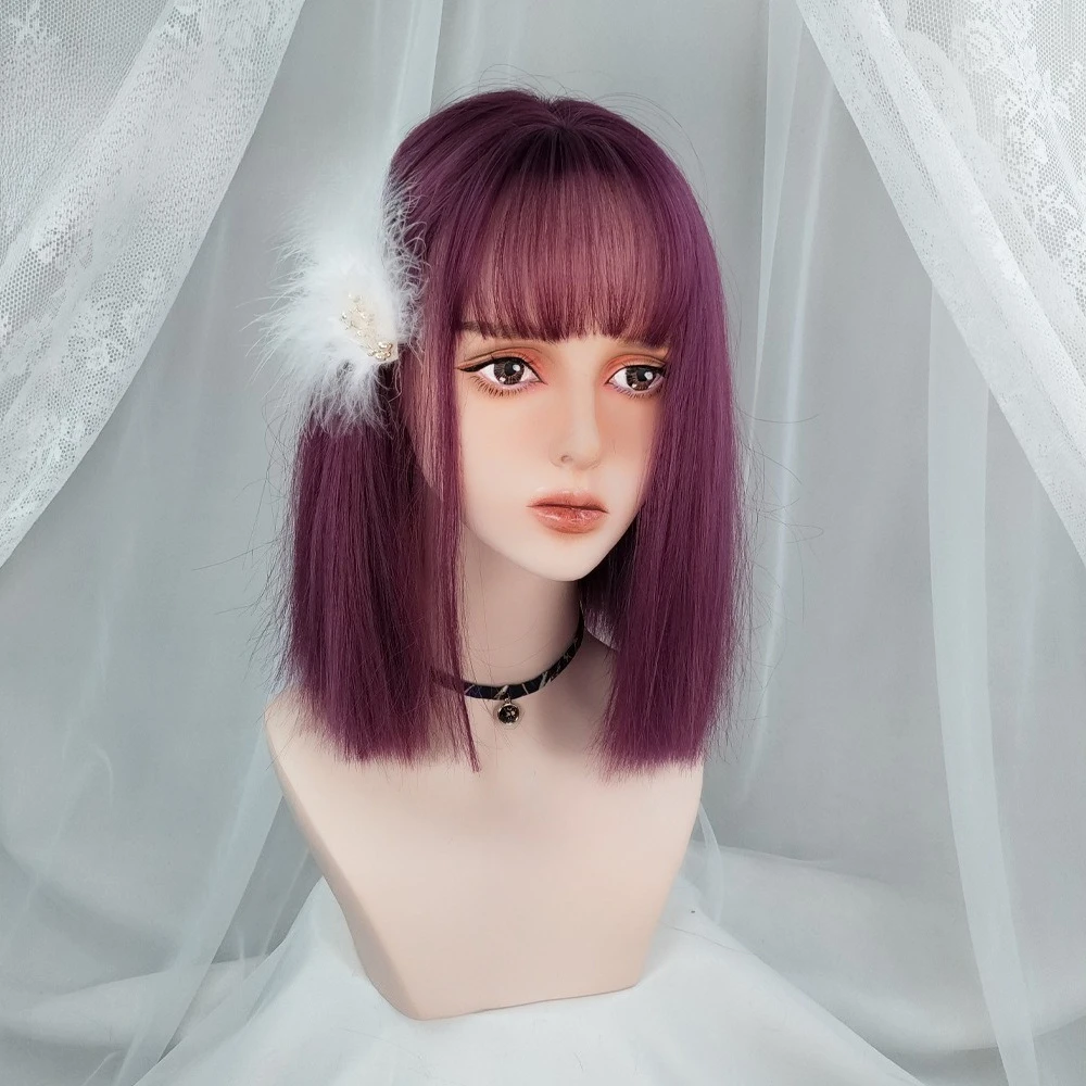 

European and American wigs, chemical fiber, high temperature silk headgear, short hair, face trimming, collarbone, bangs, medium