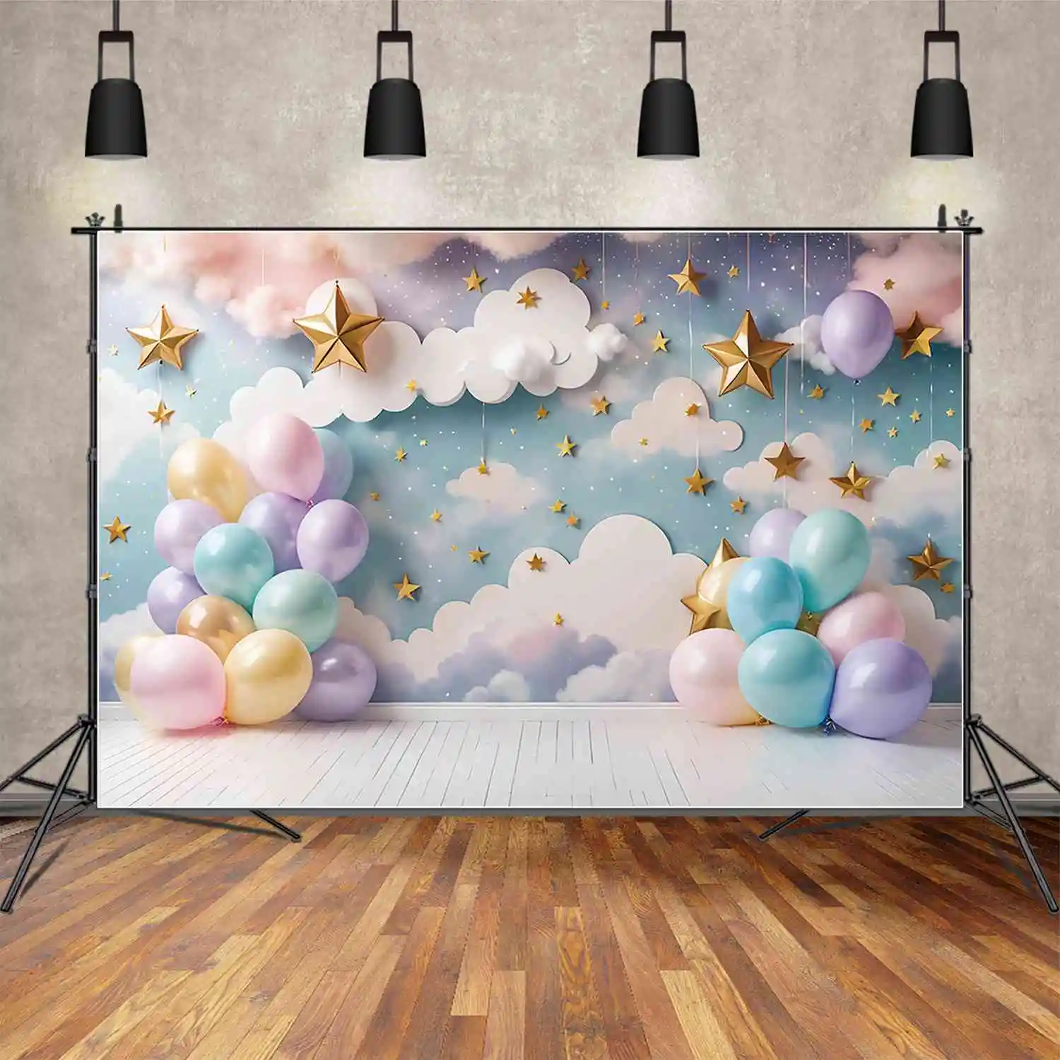 MOON.QG Balloon Arch Nebular Boys Girls Birthday Party Photography Backdrop Cloud Star Photo Background Custom Photocall Props