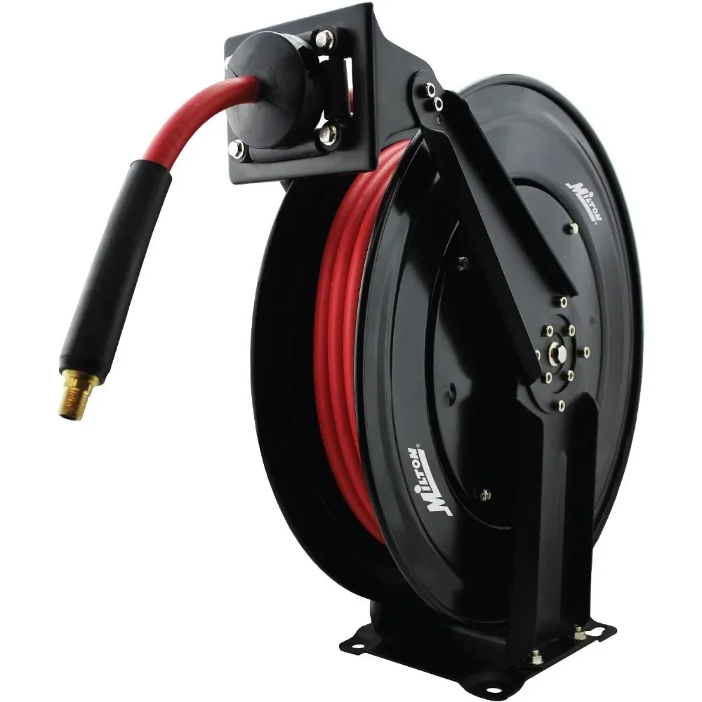 

Brand new 2760-50D - Steel Dual Arm Auto-Retractable Air Hose Reel, 3/8" x 50 ft. Rubber Hose - 300 Max PSI , Black