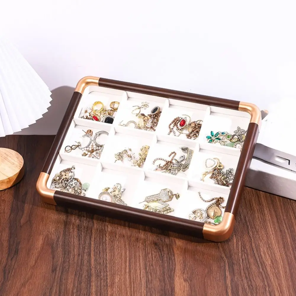 Velvet Wooden Jewelry Tray Large Capacity Necklaces Bracelets Jewelry Organizer Earrings Rings Storage Box