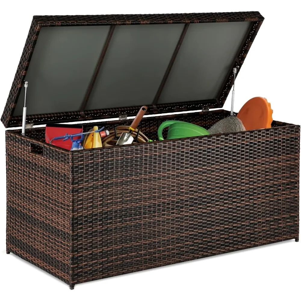 

Upgraded Version 132 Gallon Outdoor Storage Box, Patio Rattan Deck Box, Wicker Storage Bench for Indoor, Outdoor, Pool