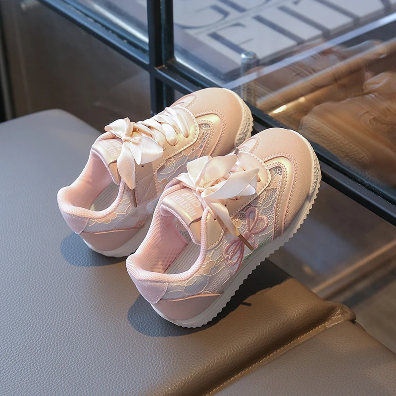 Girls Sneakers Cute Bow Casual Shoes Lightweight Non-slip Breathable Kids Princess Style Trainers for Children