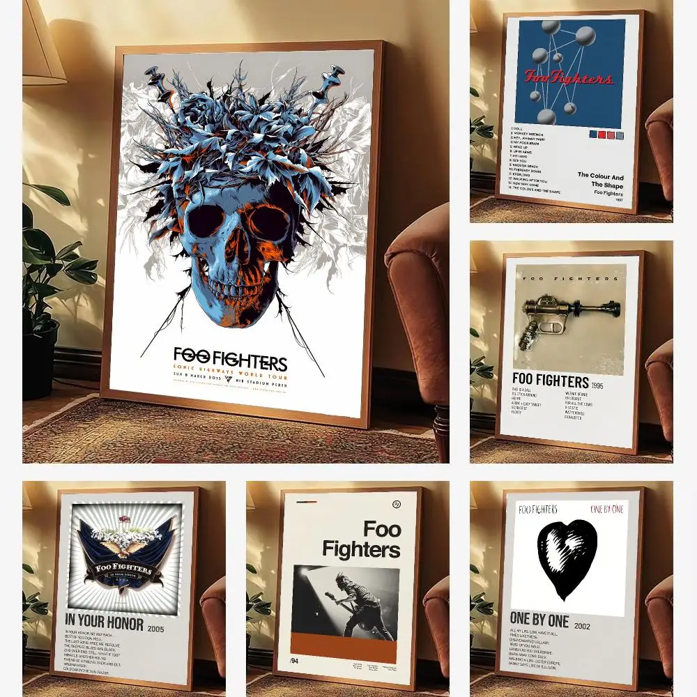 Singer Album F-Foo Fighters Poster Aesthetic Wall Art Print for Living Room Bedroom Study Office Café Home Decor Stylish Gift