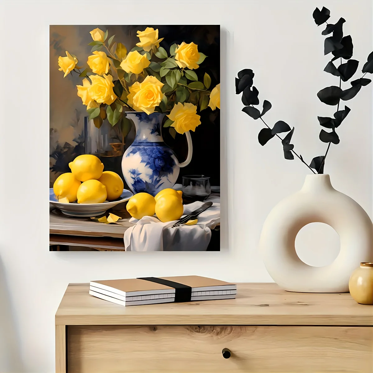 

Charming Yellow Rose & Lemon Canvas Art - Framed 11.8x15.7" Home Decor for Kitchen, Living Room, Office, Perfect Gift