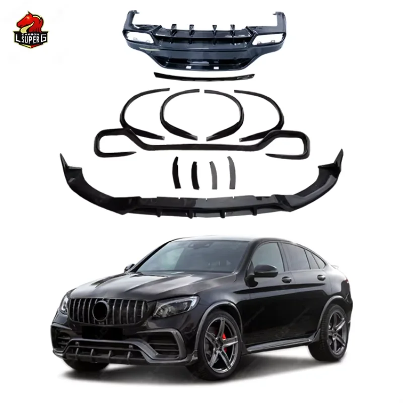 Factory Price Car Kit For Mercedes Benz GLC63 Coupe To T Style Carbon Fiber Front Lip Rear Diffusers Wheel Brow Spoiler Body Kit