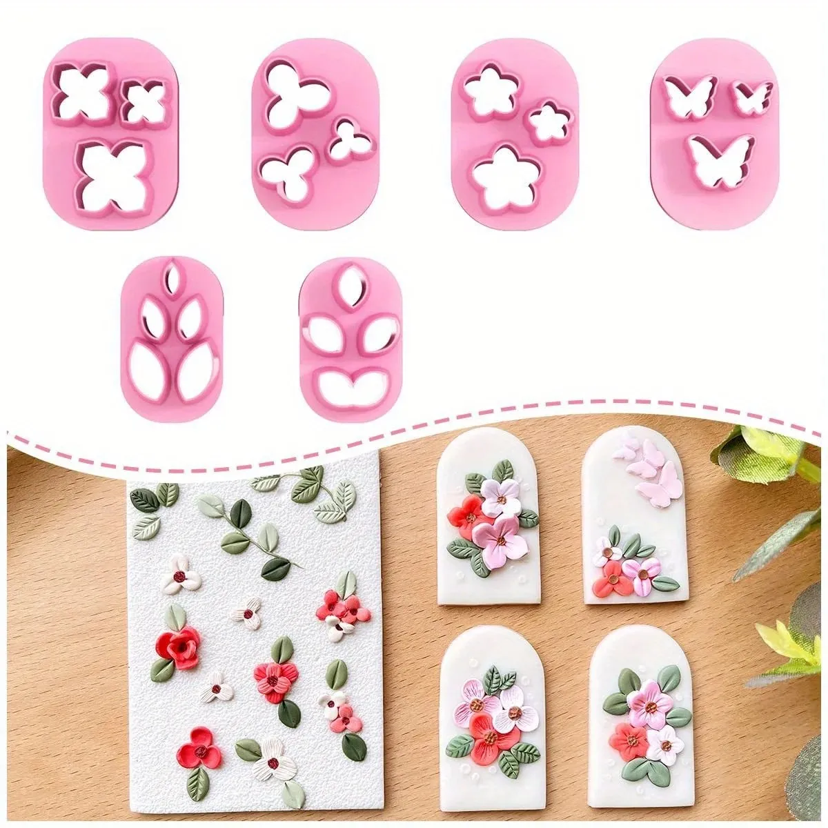 Polymer Clay Cutters Mini Clay Cutters for Polymer Clay Earrings Making 10 Shapes Floral & Leaf & Butterfly Micro Clay Cutters - view 2