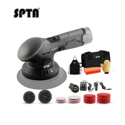 SPTA 12V Cordless Buffer Polisher 8mm Obrit DA Waxing Polisher with 2pcs 2.0Ah Battery Variable Speed Polisher Kit For Waxing