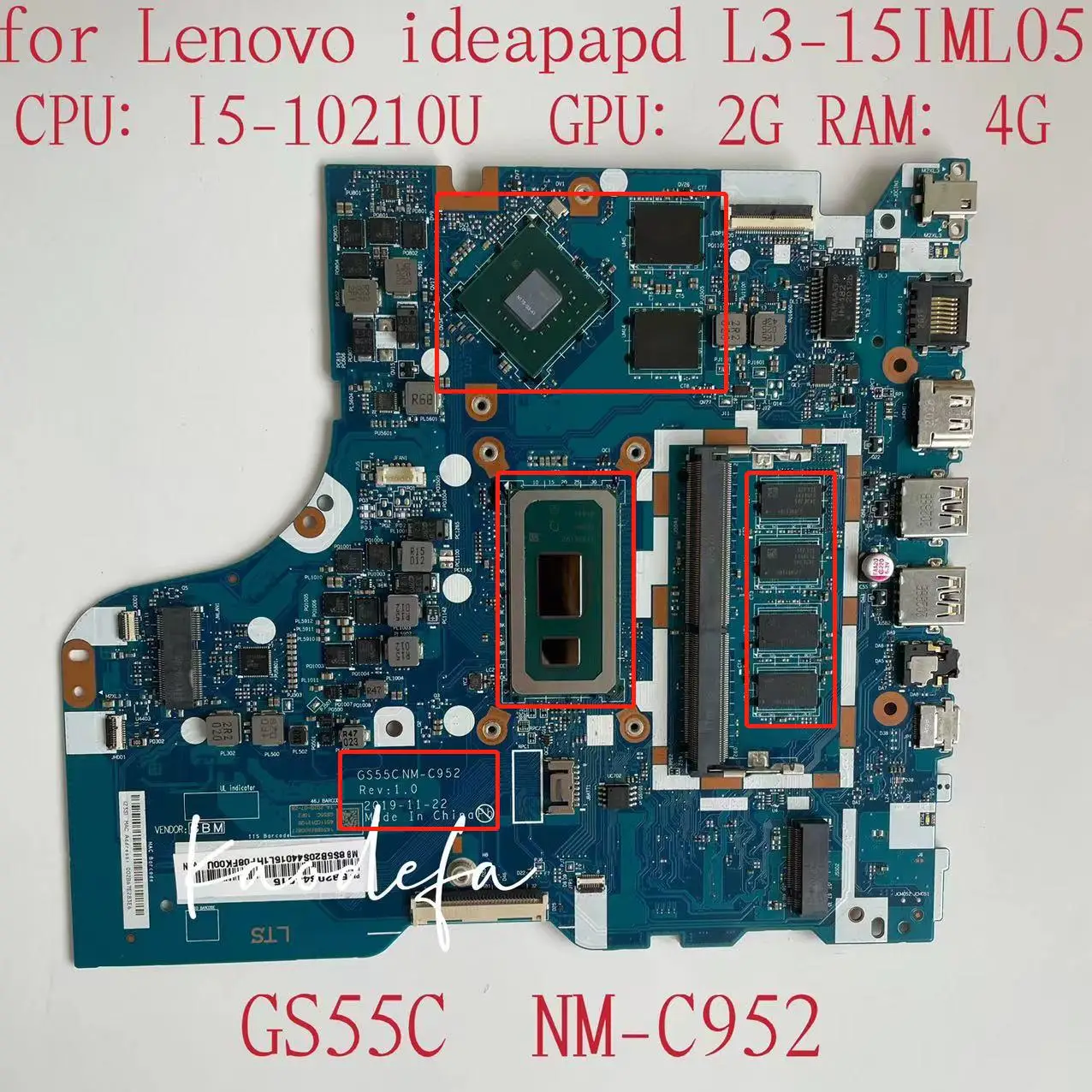 NM-C952 For Lenovo Ideapad L3-15IML05 Laptop Motherboard CPU:I5-10210U GPU:N17S-Q3-A1 2G RAM:4G DDR4  FRU:5B20S44015 5B20S44016