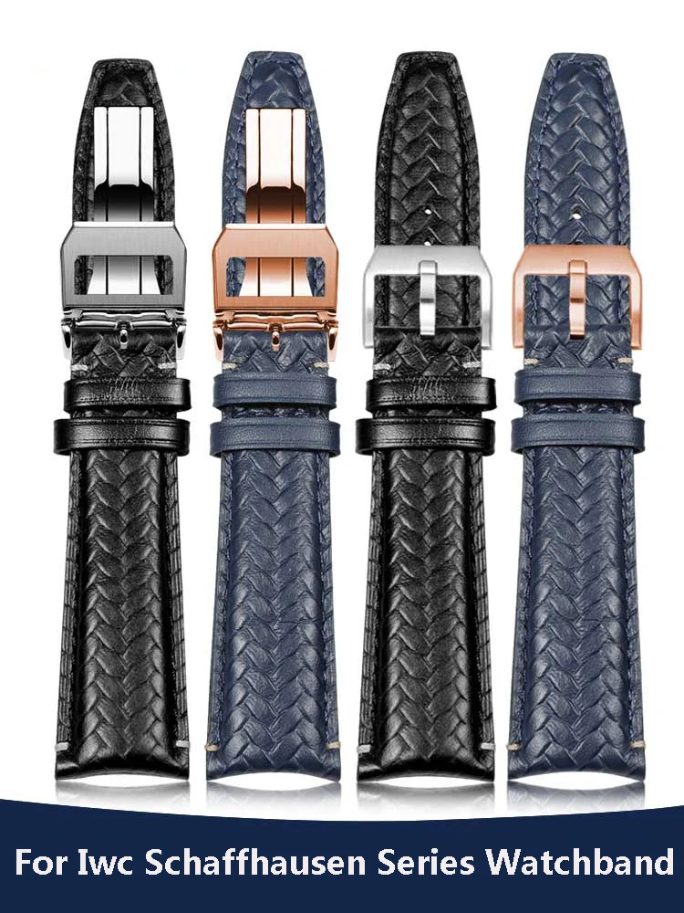 

High Quality Woven Genuine Leather Watchband For IWC Schaffhausen IW503312 IW500713 IW344205 Watch Strap Men 22mm 20mm