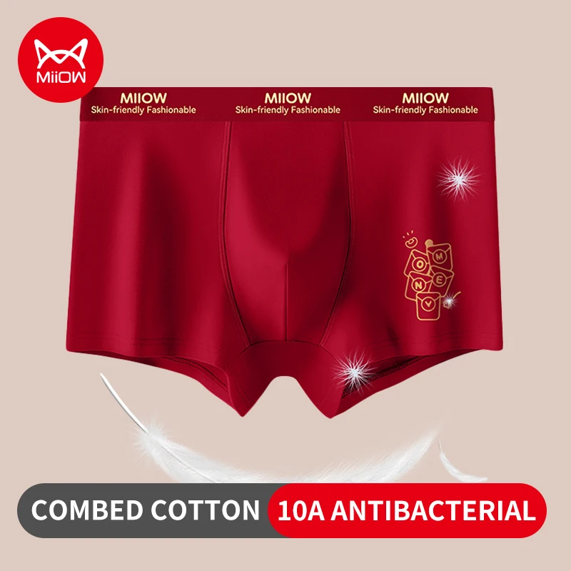 

MiiOW 3 шт. хлопковые мужские трусы-боксеры 10A с антибактериальной ластовицей, дышащие мужские трусы, красные боксеры-брифы Lucky Red