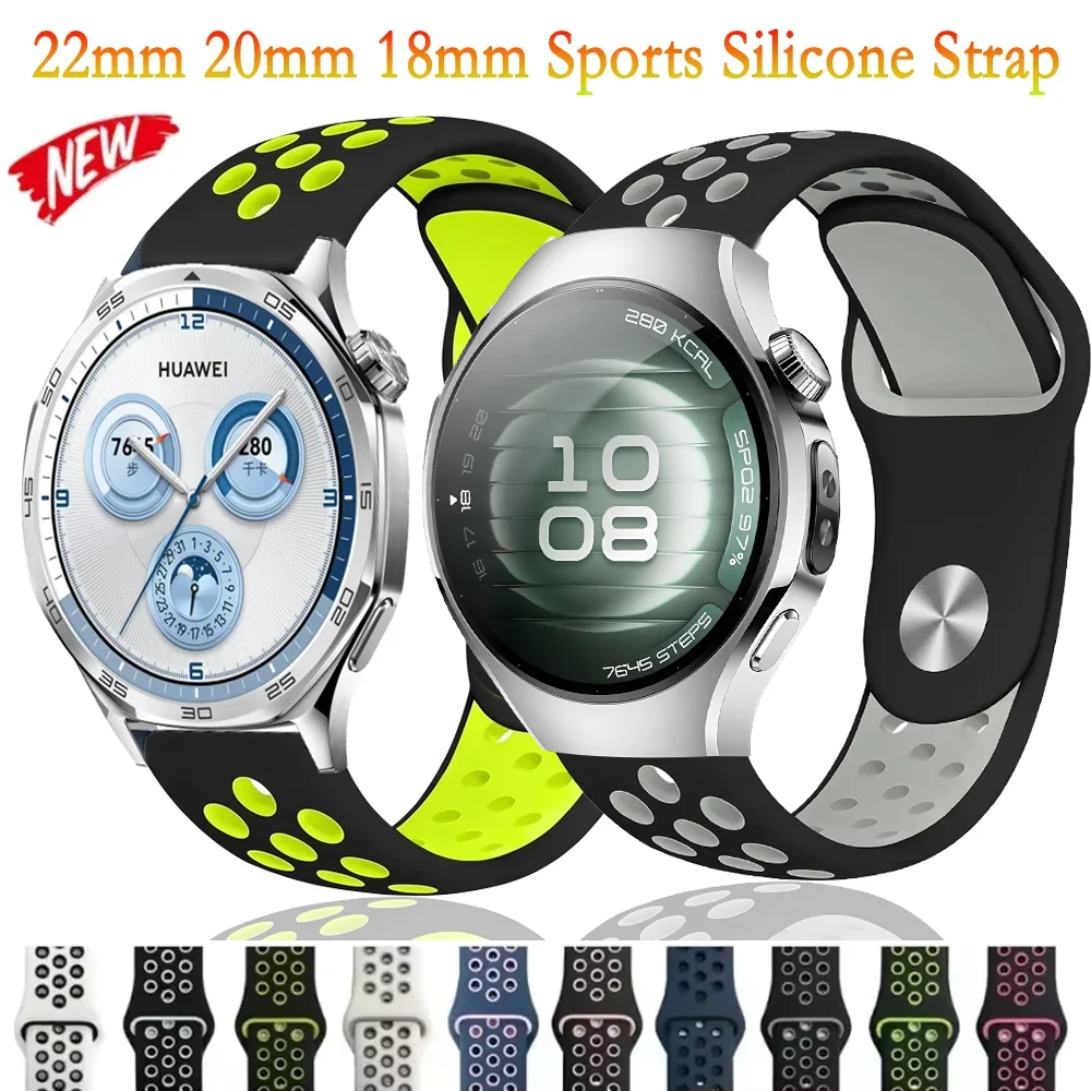 22mm 20mm 18mm Two-color Silicone Strap for Huawei Watch 5 GT5-4-3-246mm Bracelet Huawei Watch 5 GT5 Pro 42mm GT4-5 41mm Correa