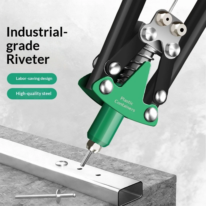 Manual Rivet Gun Set of Heads Tool for Metal Plastic and Leather Heavy-duty One-handed Adapter Nut Battery Nailer Riveter