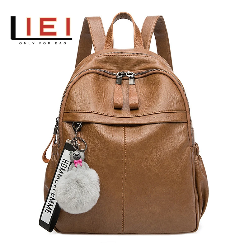 

LIEI Black Backpacks for Women PU Leather High Capacity Waterproof Backpack Trendy Women Designer Bags Girl Travel School Bags