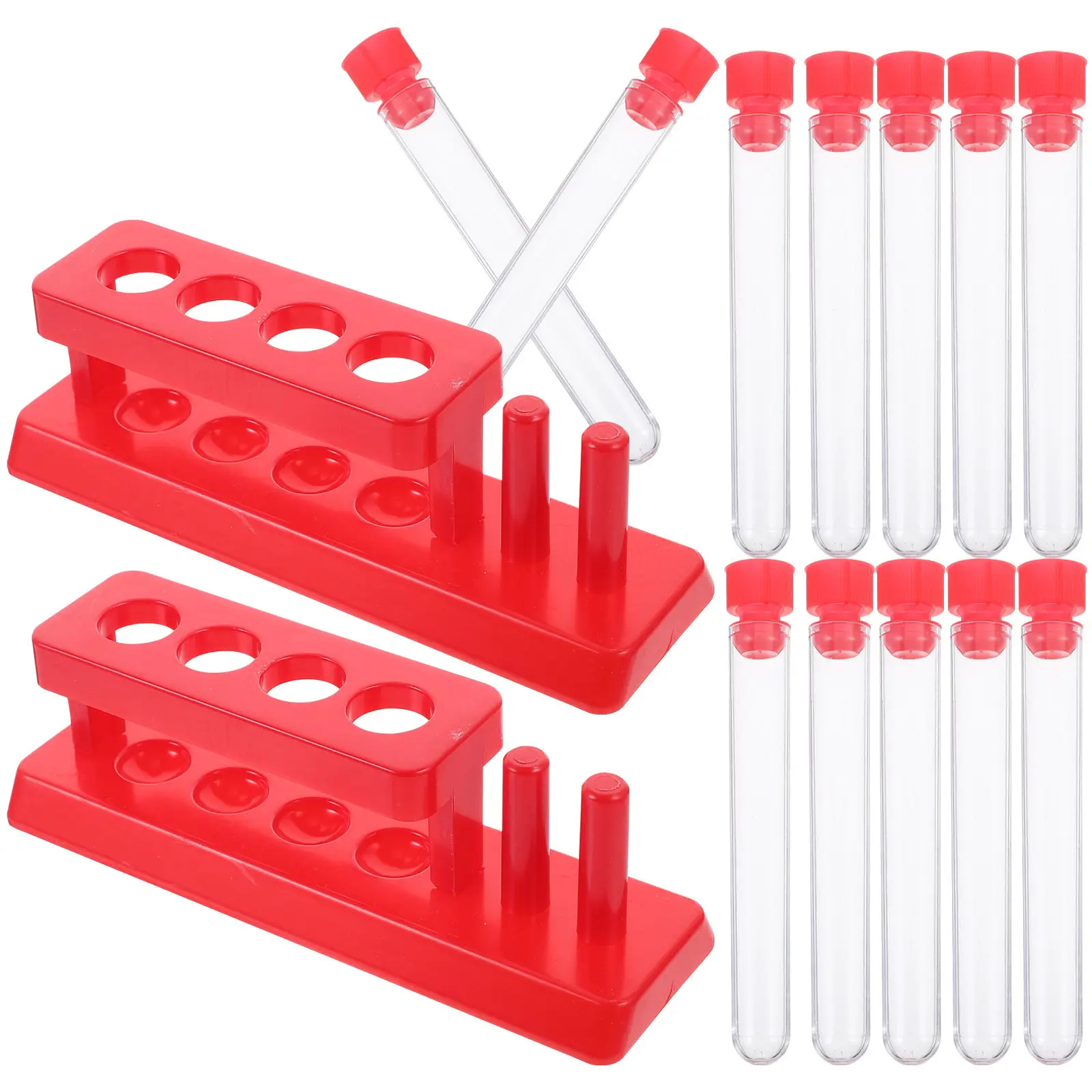 1Set Test Tube Rack Kit Safe Plastic Laboratory Test Tubes with Stoppers Storage Rack Perfect for Experiments Liquid Perfume