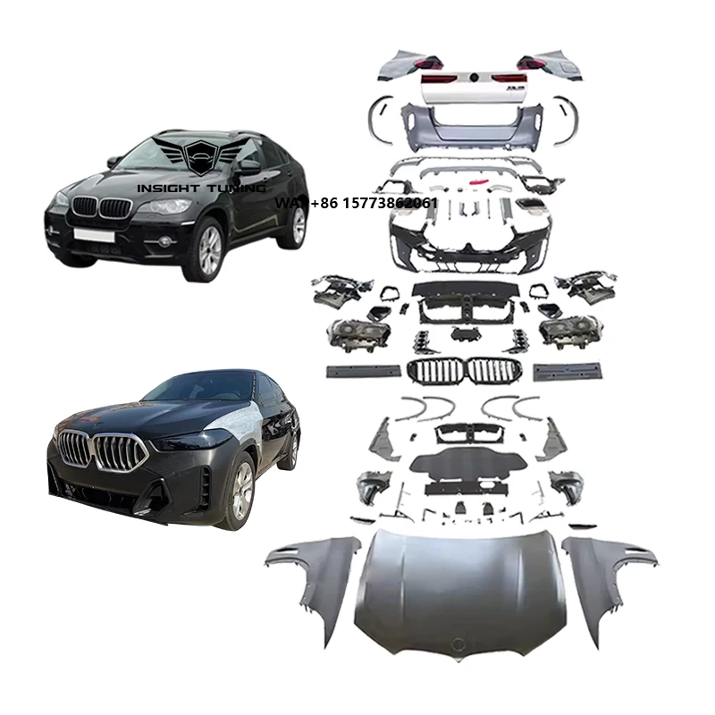 أحدث مجموعة تحويل المصد الأمامي الحاجز هود رئيس ضوء Bodykit ل X6 E71 ترقية إلى طقم الجسم G06 #1